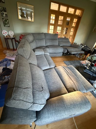 Grey Electric Reclining Sofa + Mila Footstool