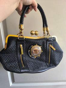 Vintage Gianni Versace Medusa Black Leather Handbag