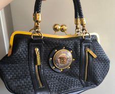 Vintage Gianni Versace Medusa Black Leather Handbag