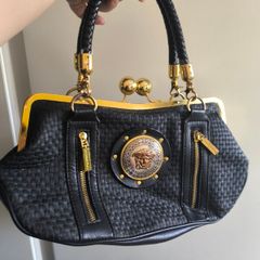 Vintage Gianni Versace Medusa Black Leather Handbag