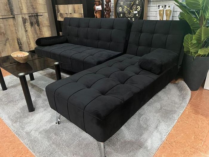 Black Velvet Nordic Comfort Chaise Sofa,198cm