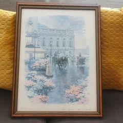 2 Artwork/Street Scene, Figures and Flower Stalls at 24.00euro Each