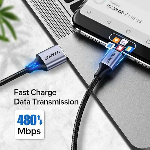 Ugreen 3M USB-C Fast Charging QC 3.0/2.0 & Data Sync Nylon Braided Cable (Brand New/Warranty)
