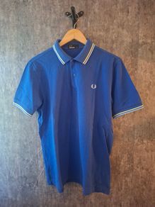 Fred Perry Men's M Twin Tipped Polo Royal Blue Yellow Stripe