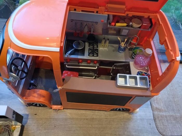 Our Generation orange Food Truck with lots if accessories incl BBQ