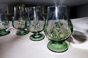 6 Unique handblown green glass set