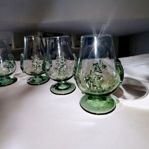 6 Unique handblown green glass set