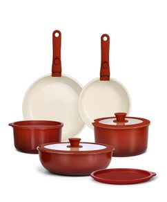 Pans Set Non Stick,11PCS Granite Nonstick Cookware Sets with Detachable Handle,Induction Kitchen Set Removable Handle,RV Cookware Set,PFAS PFOA Free,Oven Safe(Red Gradient,11PCS