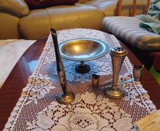 silver set-platter, candlestick and vase