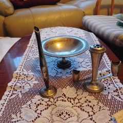 silver set-platter, candlestick and vase