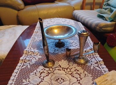 silver set-platter, candlestick and vase