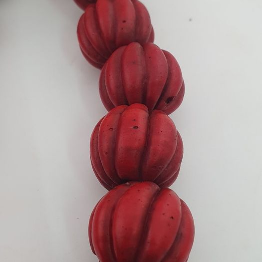 Antique African Red Melon Shape Big Glass Beads Necklace Strand