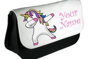 Personalised Girls Unicorn Dabbing Pencil Case Make Up Bag School Kids Custom