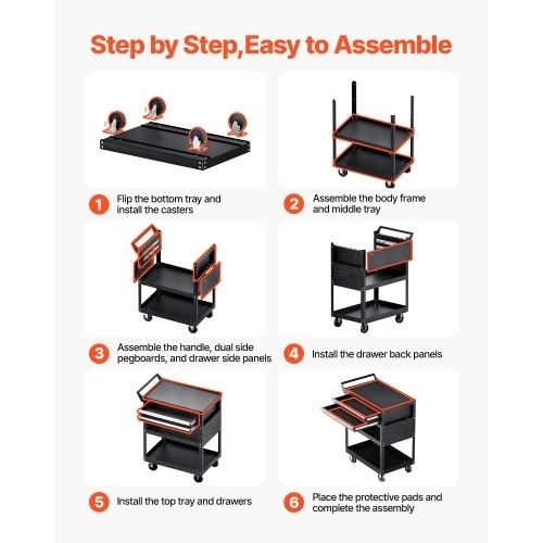 5-Tier Tool Cart with Wheels, 400 lbs Load Capacity, Rolling Work Cart with 2 Drawers & Pegboard, Mechanic Tool Storage Organizer with Locking System for Garage, Warehouse and Repair Shop, Black
