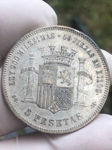 Spain 5 Pesetas 1870 Silver 90% Provisional Government