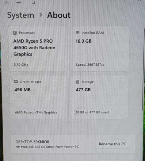 Hp Prodesk 405 G6 Sff Pc | Ryzen 5 Pro 4650g | 16gb Ram | 512gb Nvme Ssd