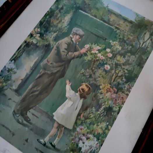 Antique edwardian mirror & pair of pictures