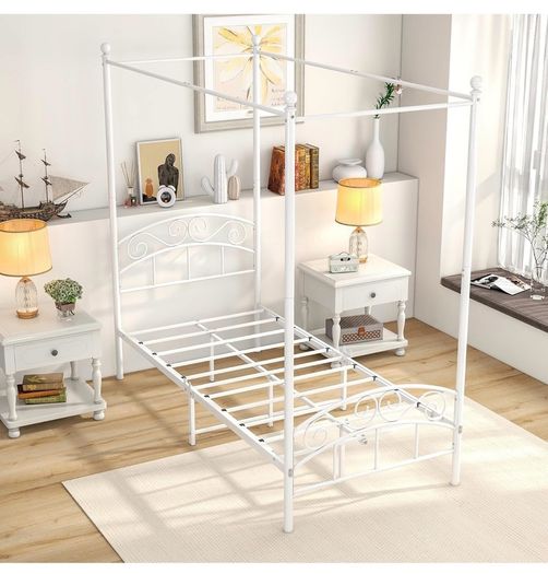 Canopy Bed Frame 3ft Single Size with Ornate European Style Headboard & Footboard