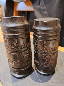 Vintage Hand Carved Hardwood Salt Pepper Shakers