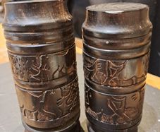 Vintage Hand Carved Hardwood Salt Pepper Shakers