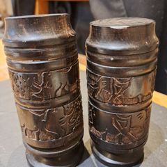 Vintage Hand Carved Hardwood Salt Pepper Shakers