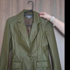 Green faux leather jacket, size 8