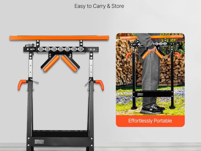 4-in-1 Roller Stand, 200 kg(440 lb) Load Capacity, 84-127 cm(33-50 in) Adjustable Height, Folding Heavy Duty with Rack & Polished Multi-directional Roller Head, for Table Saw Outfeed Woodworking Extension Support