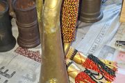Antique Brass Military Bugle features a Distinctive Cap Badge