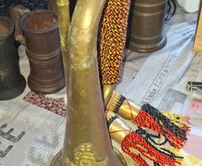 Antique Brass Military Bugle features a Distinctive Cap Badge