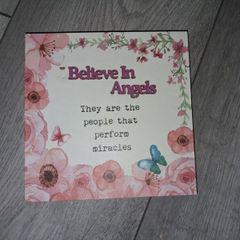 x4 Bundle - Believe In Angels Plague & Love, Shine, Believe Wall Plaque Decor & Now Added - x2 Bundle - Primark Flower Arrangement In Glass Dome - RRP - 7.00 & Light Up Flower Arrangement
