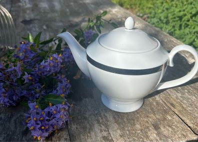 Brown Thomas Porcelain Teapot in white and silver