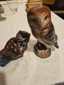 CERAMIC OWEL FIGURINES x 2. Both in good condition.  See photos for same.