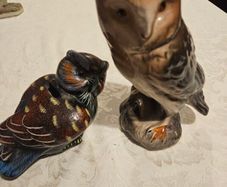 CERAMIC OWEL FIGURINES x 2. Both in good condition.  See photos for same.