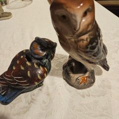 CERAMIC OWEL FIGURINES x 2. Both in good condition.  See photos for same.