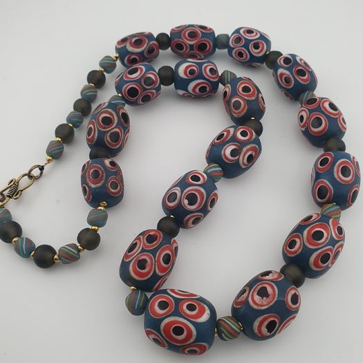 Antique Venetian Style Thousand Eye Glass Big Beads Necklace