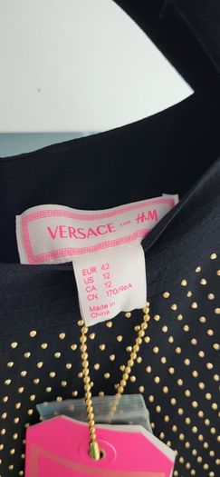 VERSACE x H&M 100% silk black and gold studded high neck top Sz 14 (Fit 14-16UK) - Bnwt