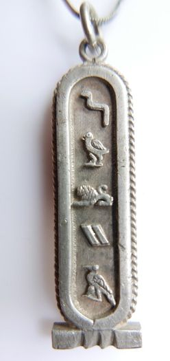 Vintage 925 Sterling Silver Egyptian Cartouche Design Charm pendant Hallmarked, and chain L 16" - 14,83g