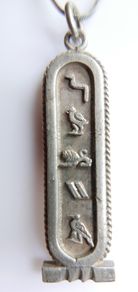 Vintage 925 Sterling Silver Egyptian Cartouche Design Charm pendant Hallmarked, and chain L 16" - 14,83g