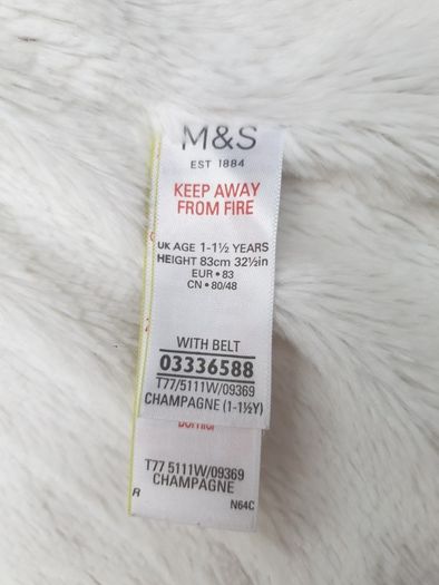M&S Babygirl winter jacket 12-18 months