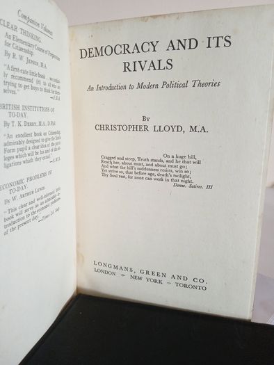 Democracy and its Rivals: An Introduction to Modern Political Theories by Christopher Lloyd (RB212)