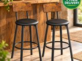 Set of 2 Industrial Bar Stools Rustic Vintage Brown and Black Kitchen Breakfast Bar Chairs