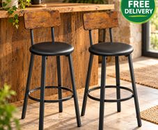 Set of 2 Industrial Bar Stools Rustic Vintage Brown and Black Kitchen Breakfast Bar Chairs