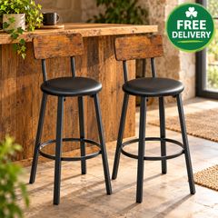 Set of 2 Industrial Bar Stools Rustic Vintage Brown and Black Kitchen Breakfast Bar Chairs