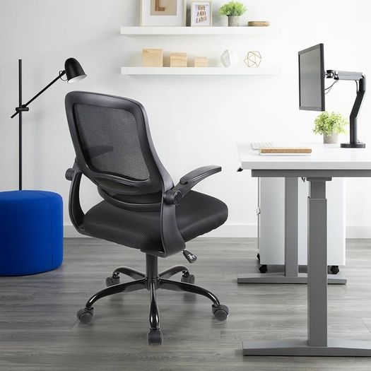 Adjustable ergonomic mesh swivel chair, office and study seat with lumbar support, height adjustment, 360 rotation, 90 flip-up armrests for home office(Black)