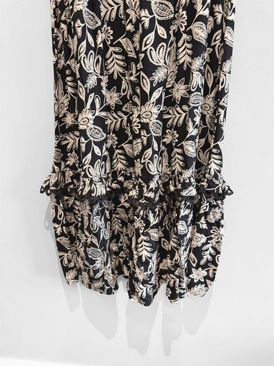 Pre Owned Savida Black & Cream Floral Midi Dress with Lace Detail