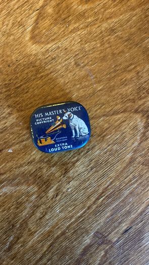 Vintage His Master's Voice gramophone needle tin