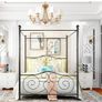 Double Canopy Bed Frame with Vintage Headboard & Footboard, Black 135x190cm Double Canopy Bed Frame, 4ft6 Heavy Duty Metal Bed, Heart Scroll Headboard & Footboard, Steel Slats for Bedrooms Image 4