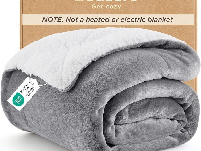 Bedsure Sherpa Fleece Throw Blanket Silver Grey 150 x 200 cm - Brand New