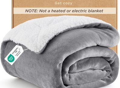 Bedsure Sherpa Fleece Throw Blanket Silver Grey 150 x 200 cm - Brand New
