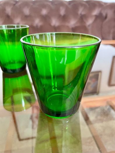 Set 4 Vintage Vereco France Small Forest Green Juice Glasses Tumblers MCM